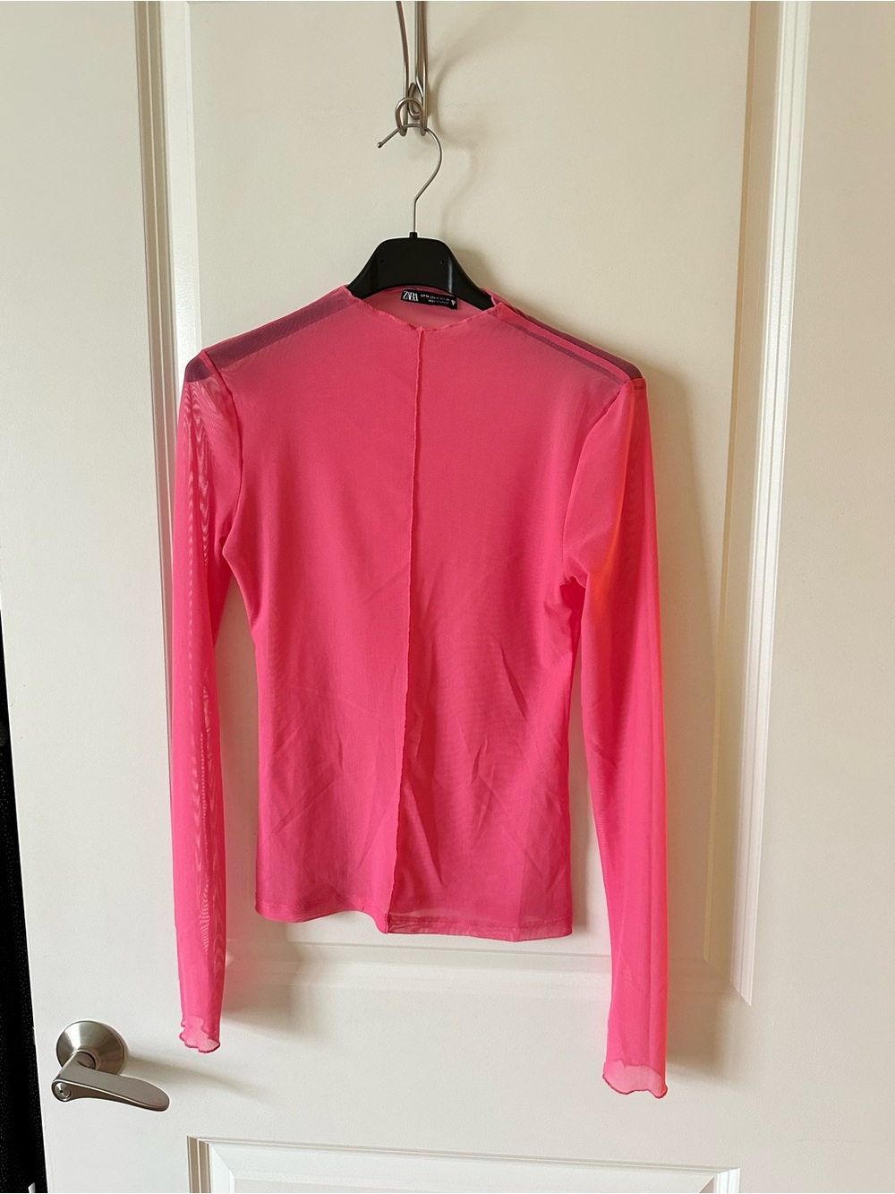 Zara Pink Sheer Mesh Mock Neck Long Sleeve Top Size Medium